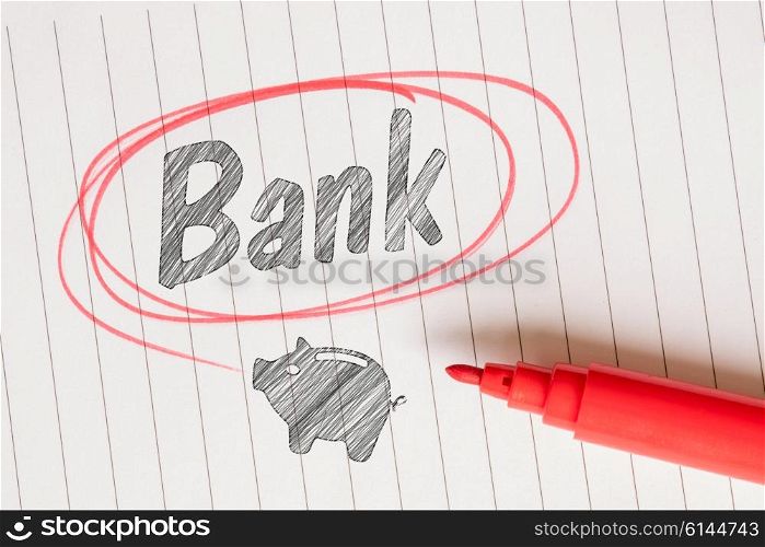 Bank note with a piggy bank drawing and a red circle