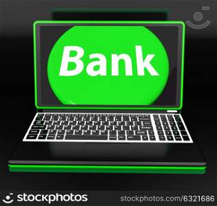 Bank On Laptop Showing Internet Www Or Electronic Banking
