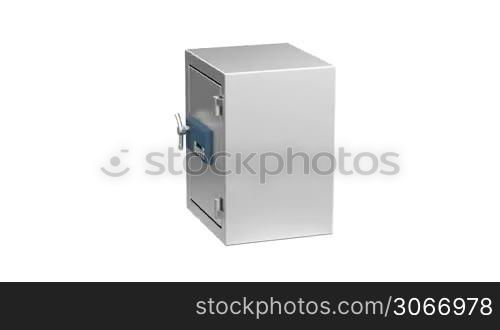 Bank safe with digital lock, rotates on white background