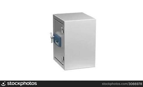 Bank safe with digital lock, rotates on white background
