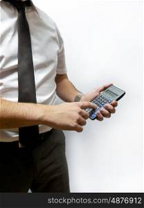 Banker in suit with calculator &#xA;&#xA;