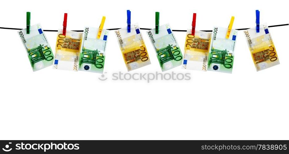 Banknotes drying on a rope after laundry&#xA;
