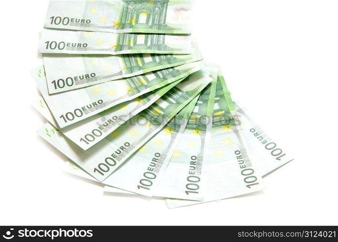 banknotes of euro isolated on a white background