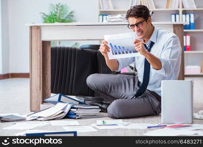 Bankrupt businessman angry in the office floor