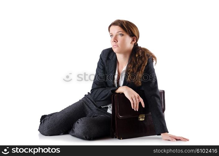 Bankrupt businesswoman isolated on white
