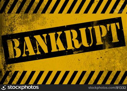 Bankrupt sign yellow with stripes, 3D rendering