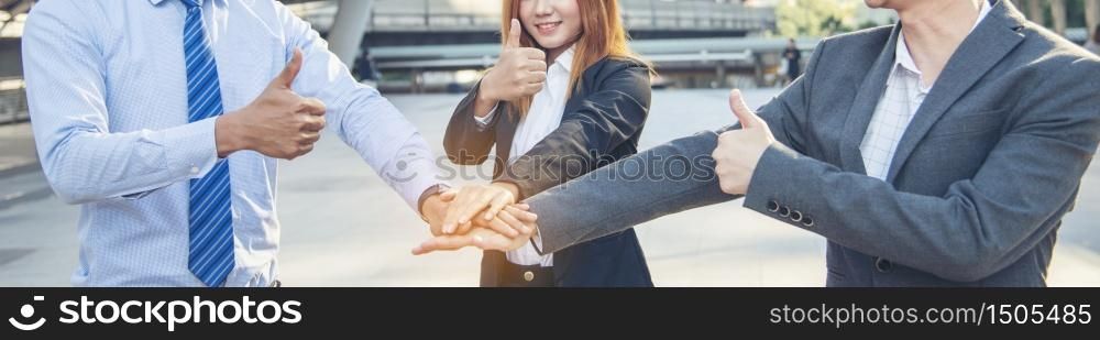 Banner business Trust Promise Concept. Honest Lawyer Partner with Professional Team make Law Business Agreement after Complete Deal. Business people handshake, Respect customer to trust partnership.