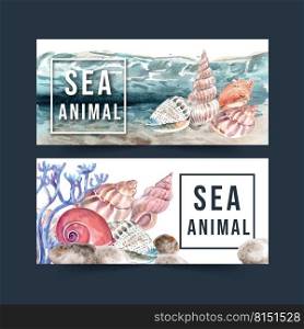 Banner design with shellfish concept watercolor with elements vector illustration template.  
