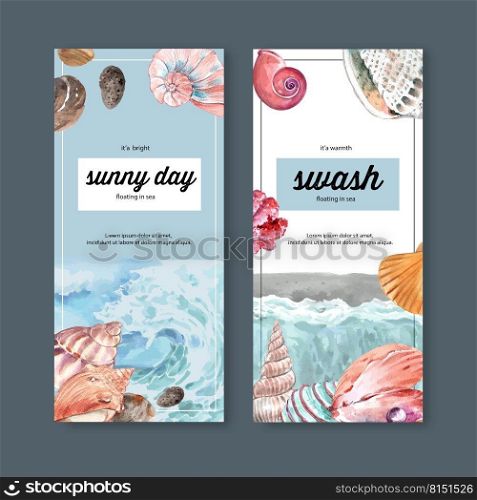 Banner design with wave and shellfish concept, pastel themed vector illustration template.  