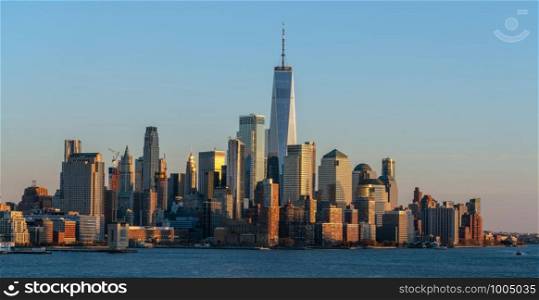 Banner of Lower Manhattan which is a apart of New york cityscape river side which can see One world trade center, USA, Taking from New Jersey
