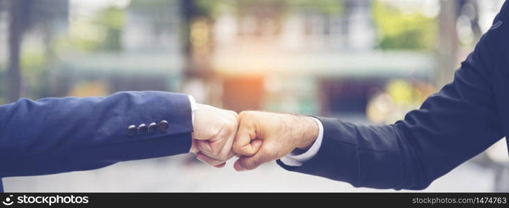 Banner template Partner Business Trust Teamwork Partnership. Industry contractor fist bump dealing mission business. Mission team meeting group of People Fist bump Hands together. Business Concept