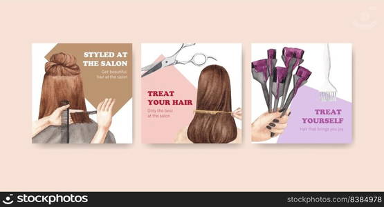 Banner template with salon hair beauty concept,watercolor style
