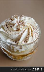 Banoffee pie in glass cup , sweet dessert