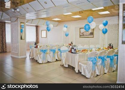 Banquet hall for weddings decorated in bluish tones.. The interior of the Banquet hall for weddings 737.. The interior of the Banquet hall for weddings 737.