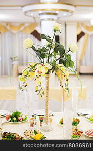 Banquet wedding table setting on evening reception