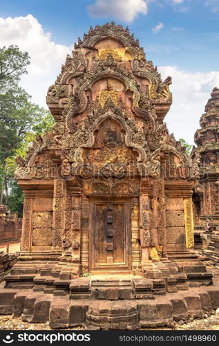 Banteay Srei temple in complex Angkor Wat in Siem Reap, Cambodia in a summer day