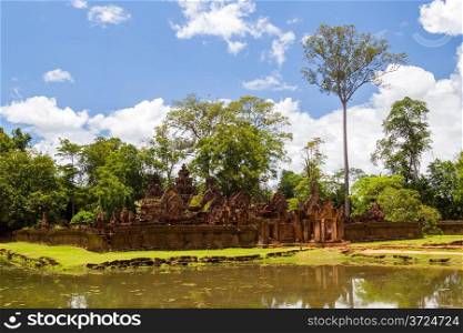 Banteay Srei Temple in sunny day, Siem Reap, Cambodia.