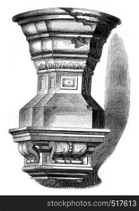 Baptismal font of Saint Louis, Poissy, vintage engraved illustration. Magasin Pittoresque 1845.