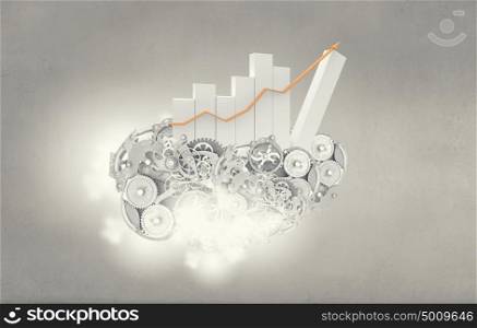 Bar chart production. Infochart with gears and cogwheels representing growth concept