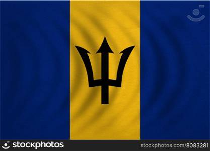 Barbadian national official flag. Patriotic symbol, banner, element, background. Correct colors. Flag of Barbados wavy with real detailed fabric texture, accurate size, illustration