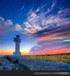 Barbaria Berberia Cape Lighthouse Formentera at sunset in Balearic Islands