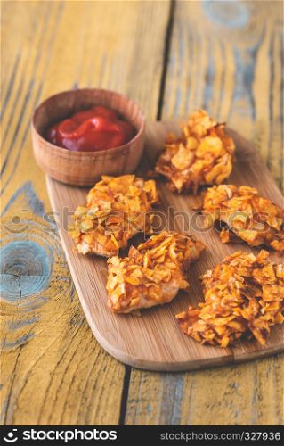 Barbecue chicken bites with ketchup