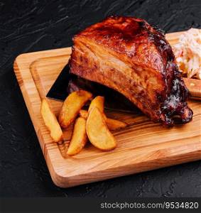 Barbecue pork ribs as main dish at restaurant