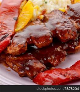 Barbecue Pork Ribs With Grilled Sweet Pepper