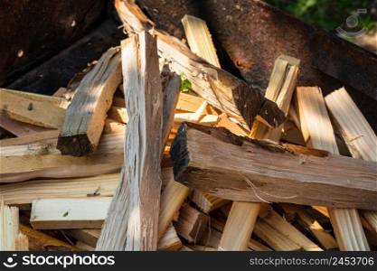 Barbecue preparation with burning wood chips to form coal.. Barbecue preparation with burning wood chips to form coal.