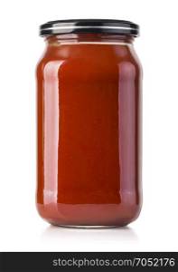 barbecue sauces in glass bottles isolated on white with clipping path