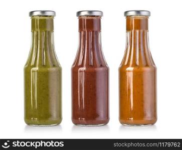 barbecue sauces in glass bottles with clipping path