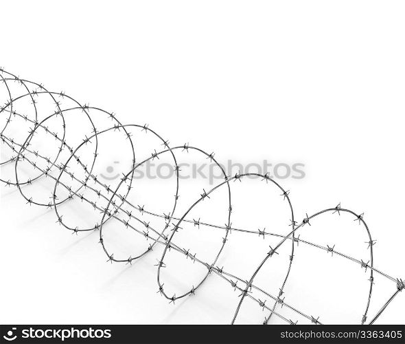 Barbed wire diagonal isolated on white bacground