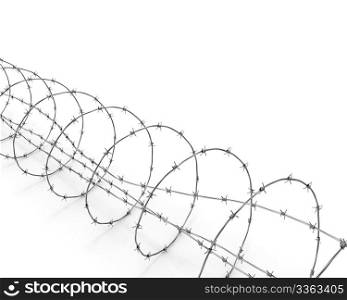 Barbed wire diagonal isolated on white bacground