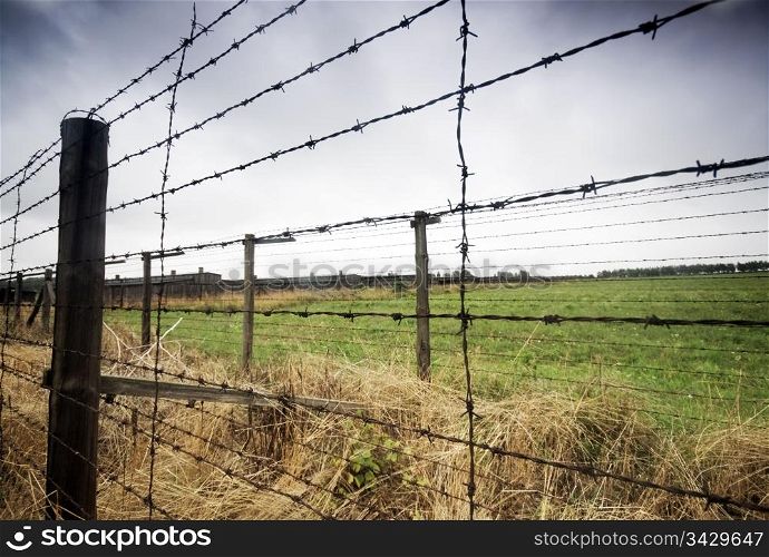 Barbed wire fence. Old prison