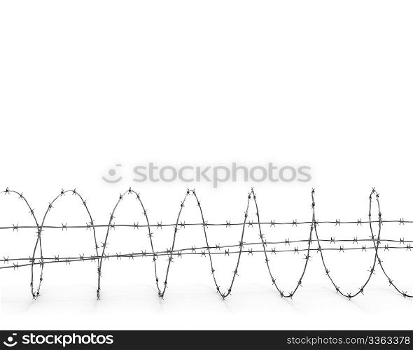 Barbed wire isolated on white background side view