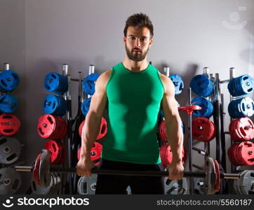 Barbell beard man workout fitness at weightlifting gym