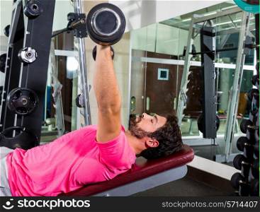 Barbell inclined bench Press flyes man exercise workout at gym