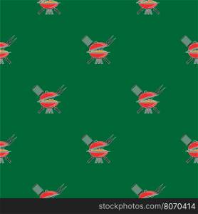 Barbeque Icon Seamless Pattern on Green. Summer Grill Background.. Barbeque Icon Seamless Pattern