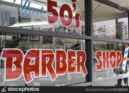 Barber shop sign, Vancouver Island, British Columbia, Canada