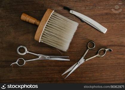 barber tool on wooden table