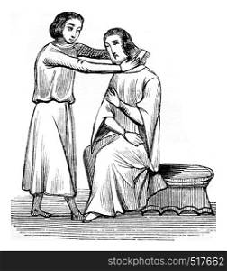 Barber, vintage engraved illustration. Magasin Pittoresque 1845.