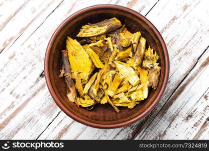 Barberry root.Dried herbs for use in alternative medicine.Natural herbs medicine. Barberry dried root