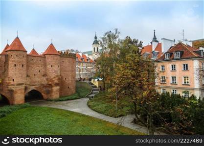 Barbican fortress in Warsaw in a summer day, Poland