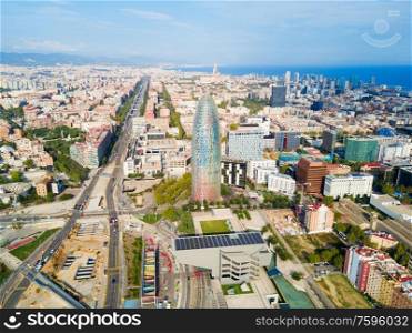 Barcelona aerial panoramic view. Barcelona is the capital and largest city of Catalonia in Spain.