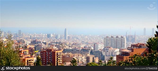 Barcelona aerial skyline with Mediterranean sea view from Park Guell