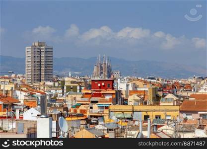 Barcelona. Aerial view of the city.. Aerial view on Barcelona from the top. Catalonia. Spain.