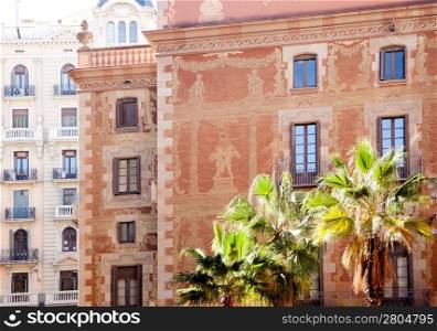 Barcelona city buildings facade in Sant Pere mes Alt street