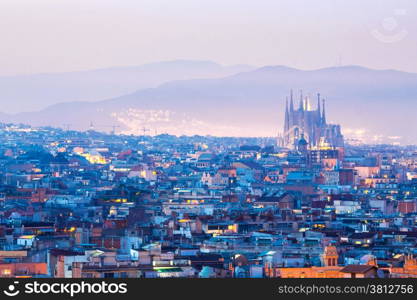 Barcelona Cityscape at dusk Spain