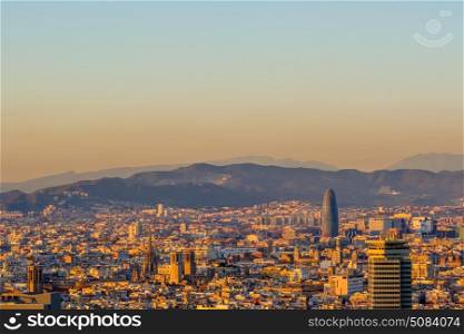 Barcelona cityscape at sunset overlook . Barcelona cityscape at sunset overlook from Montjuic