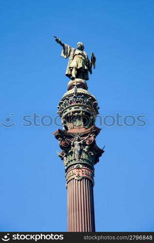 Barcelona Cristobal Colon square statue monument on blue sky